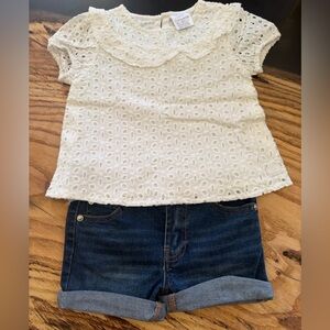 Koala Kids Eyelet Top + Denim Shorts Set 2T Toddler Outfit
